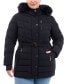 Plus Size Belted Faux-Fur-Trim Hooded Puffer Coat Черный, 0X - фото #1