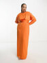 Фото #4 товара ASOS DESIGN Curve exclusive satin maxi dress with batwing sleeve and wrap waist in hot orange