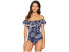 Red Carter Women's 173005 Off Shoulder Maillot One Piece Navy Swimsuits Size M