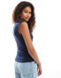 Weekday Elin square neck tank top with contour seams in navy