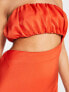 ASOS DESIGN satin ruched bust maxi dress with asym cut out in hot orange