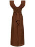 Johanna Ortiz 303531 Ruffled Kilimanjaro 100% Linen Dress Brown Size 8