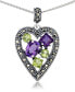 ფოტო #1 პროდუქტის Amethyst (1-5/8 ct. t.w.) & Peridot (1-1/3 ct. t.w.) Marcasite Heart Pendant on 18" Chain in Sterling Silver