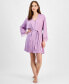 Фото #4 товара Women's Lace-Trim Stretch Satin Robe, Created for Macy's