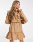 Фото #4 товара Miss Selfridge poplin victoriana lace insert mini dress in camel