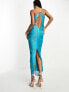 ASOS DESIGN Tall fringe drape halter maxi dress in teal