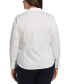 ფოტო #2 პროდუქტის Plus Size Ruched Front Poplin Long Sleeve Button-Down Shirt