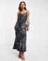 AllSaints Bryony Liza satin midi dress in black print