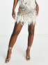 Miss Selfridge Premium festival embellished sequin mini skirt with faux feather trim co-ord in pink