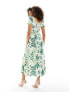 & Other Stories puff sleeve linen midi dress in fern and floral print