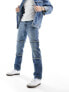 Фото #5 товара ASOS DESIGN straight leg jeans with frayed hem panels in mid wash blue