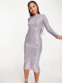 Фото #2 товара ASOS DESIGN embellished sequin pencil midi dress in purple