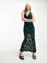 Фото #7 товара Sisters Of The Tribe cowl front maxi dress with open back in green burnout velvet