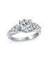 ფოტო #6 პროდუქტის Timeless 3CT AAA CZ Trillion Side Stones Promise Cubic Zirconia Brilliant Cut Solitaire Round Engagement Ring For Women .925 Sterling Silver