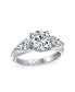 ფოტო #5 პროდუქტის Timeless 3CT AAA CZ Trillion Side Stones Promise Cubic Zirconia Brilliant Cut Solitaire Round Engagement Ring For Women .925 Sterling Silver