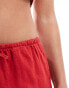 Pull&Bear linen look drawstring waist short in red