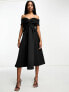 Фото #7 товара ASOS DESIGN Tall twist off the shoulder prom skater midi dress in black