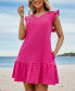 ფოტო #3 პროდუქტის Women's Red Flutter V-Neck Flounce Hem Mini Beach Dress