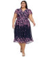 ფოტო #4 პროდუქტის Plus Size Floral Print Cap Sleeve Midi Dress