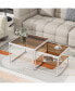 Brown Glass Coffee Table Set with Adjustable Height