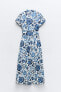 Print dress with cutwork embroidery