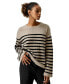 Women's Drop-Shoulder Striped Cashmere Sweater Camel with black stripes, XLARGE - фото #1