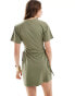 Фото #4 товара Miss Selfridge tie side t-shirt mini dress in washed khaki