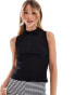 Mango button through sleeveless textured top in black