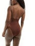 ASOS DESIGN Maya micro strap sleek swimsuit in chocolate brown