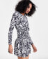 Фото #4 товара Women's Printed Ruched Mini Dress, Created for Macy's