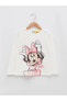 Фото #1 товара Bisiklet Yaka Minnie Mouse Baskılı Uzun Kollu Pamuklu Kız Çocuk Tişört