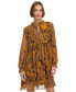 Women's Printed Tie-Neck Long-Sleeve Chiffon Dress Pecan Mult, 14 - фото #5