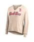 Women's Cream Distressed Boston Red Sox Go For It Waffle Knit Long Sleeve Notch Neck T-shirt