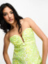 Фото #3 товара Miss Selfridge occasion jacquard plunge mini dress in lime