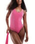 Threadbare scoop neck swimsuit with low back in hot pink glitter