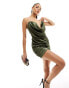 Фото #4 товара ASOS DESIGN velvet ruched corset bandeau mini dress in khaki