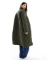 Pieces high neck quilted longline coat in khaki green