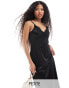 Фото #1 товара Vero Moda Petite satin maxi dress with lace trim in black