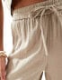 Vila Petite weighted plisse satin feel wide leg trousers in beige