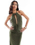 Фото #2 товара ASOS DESIGN halter neck with cut out maxi dress with ruching in khaki