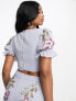 Фото #4 товара Maya contrast floral embellished lehenga crop top in pale blue co-ord