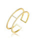 ფოტო #1 პროდუქტის Sterling Silver 14K Gold Plated Clear Cubic Zirconia 2-Row Cuff Bracelet