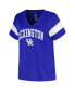 ფოტო #2 პროდუქტის Women's Royal Distressed Kentucky Wildcats Plus Size Arched City Sleeve Stripe V-Neck T-shirt