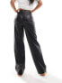 Vero Moda leather look wide leg dad trouser in black with contrast white stitching