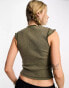 Reclaimed Vintage ruched front cap sleeve top in washed khaki