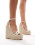 Simmi London Jamaica high espadrille wedges with eyelet buckle detail in cream