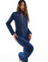 Фото #1 товара ASOS DESIGN long sleeve stretch 70's jumpsuit in dark blue