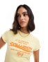 COLLUSION yellow baby tee with orange graphic text print