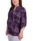 Plus Size 3/4 Roll Tab Sleeve Y-Neck Top PURPLE TIE DYE, 1X - фото #3