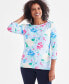 ფოტო #1 პროდუქტის Women's Printed Pima Cotton 3/4-Sleeve Top, Created for Macy's